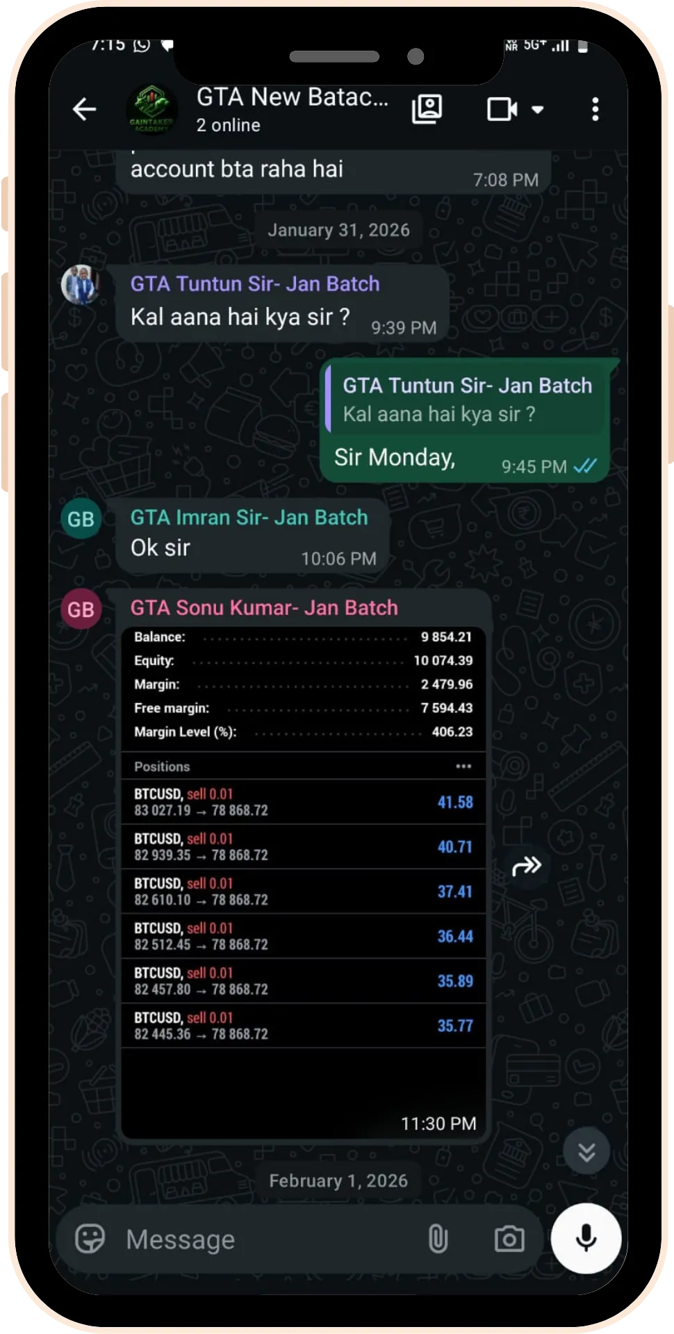 Student Review 12 Stock market institute student testimonial screenshot with positive feedback