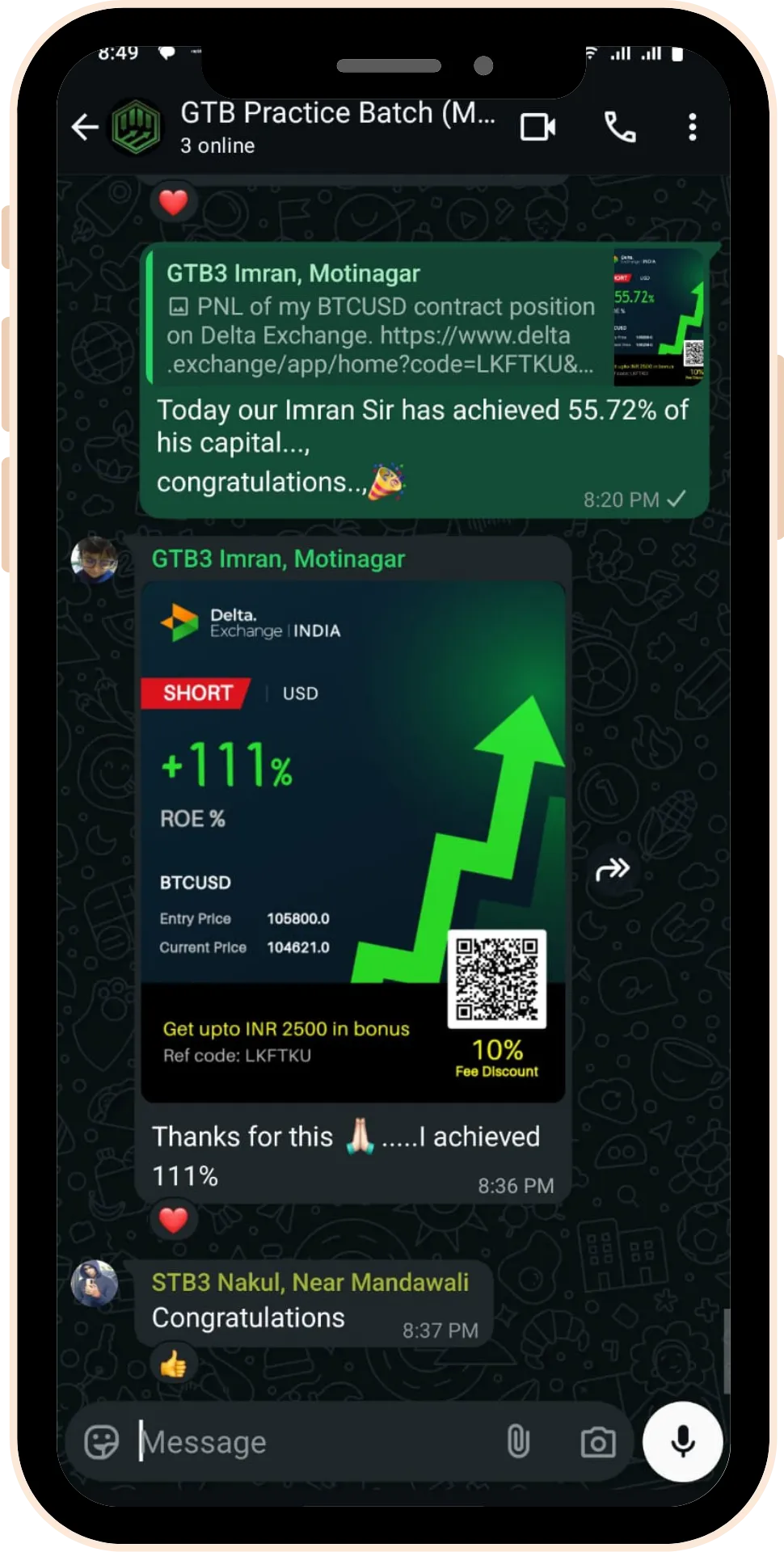 Student Review 5 Trading mentorship result screenshot showing student profit growth