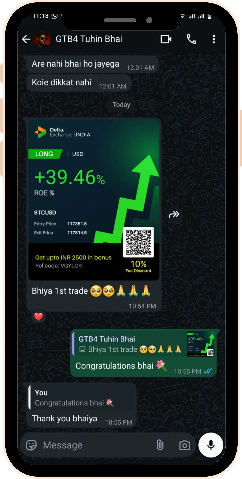 Student Review 8 Stock trading course WhatsApp review screenshot from a learner