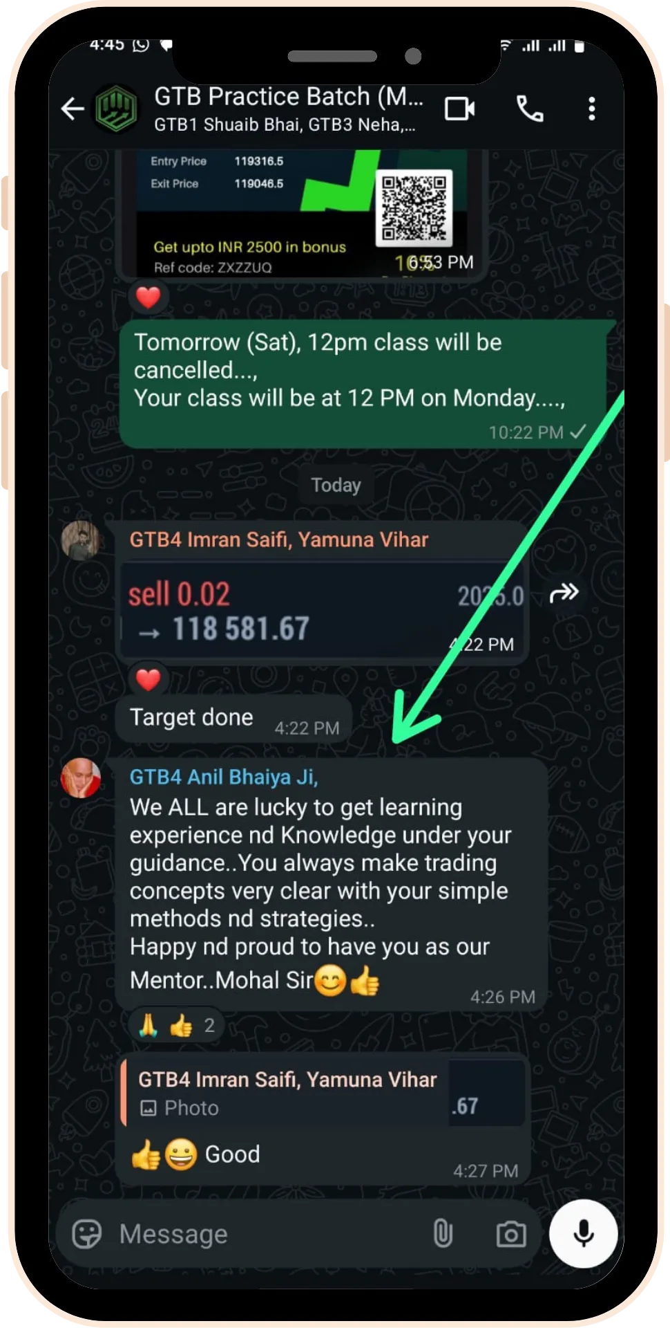 Student Review 9 Practical stock market coaching testimonial image from student
