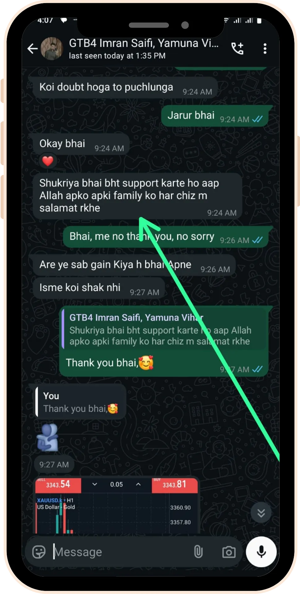 Student trading profit testimonial screenshot 6 from Gaintaker Academy stock market course